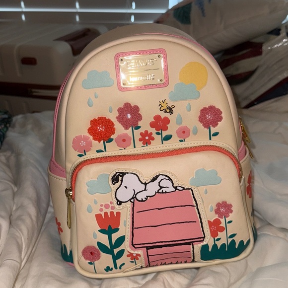 Loungefly Peanuts Floral Backpack with Pink Accents - Picture 5 of 7
